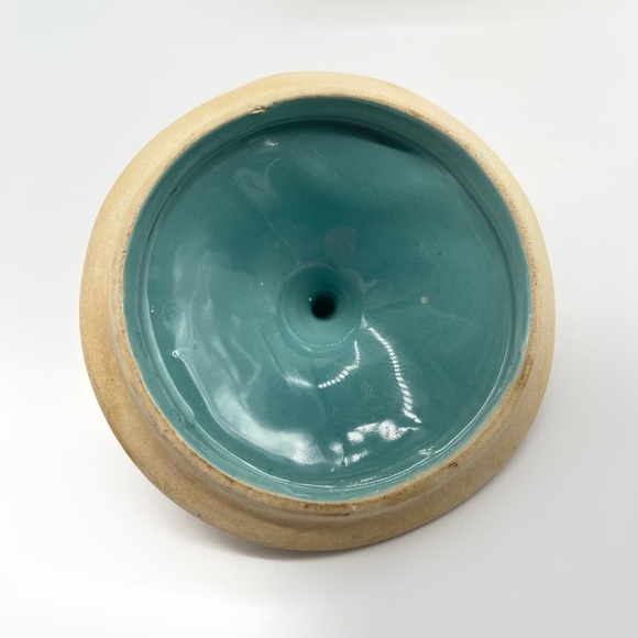 Vintage Chatham Pottery Covered Pitcher Teapot Eagle Relief Brown Turquoise 6” - Picture 8 of 12